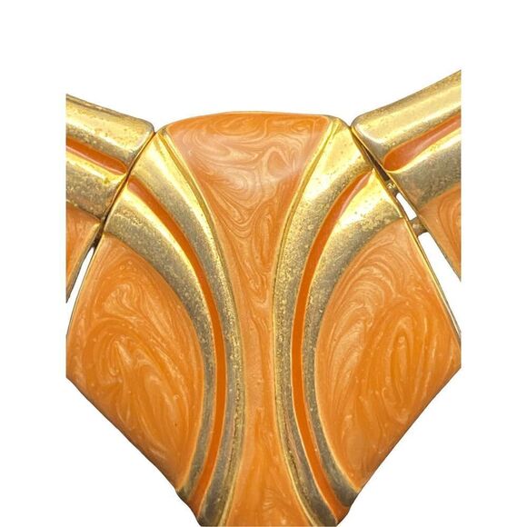 Vintage Enamel Choker Necklace gold tone with copper/gold enamel 1980s - Picture 3 of 8